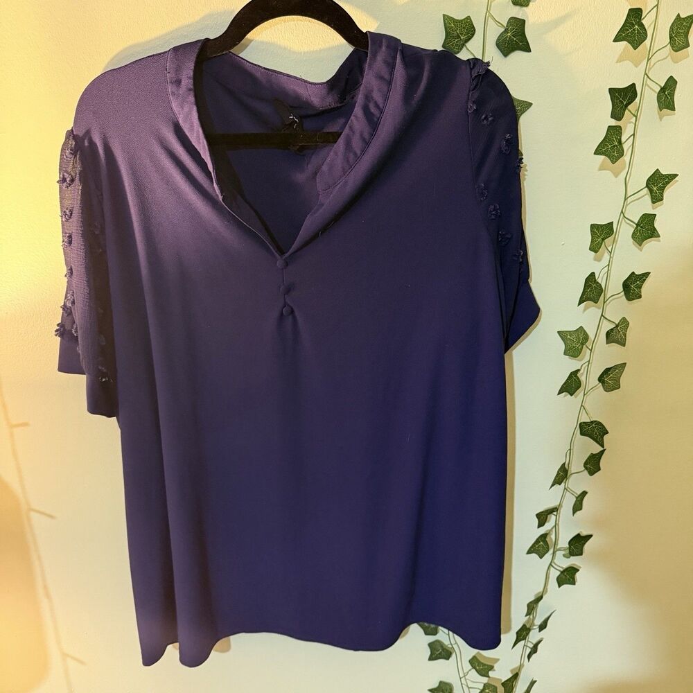 Flower & Feather Women's Purple V-Neck Short Sleeve Blouse Size 2XL